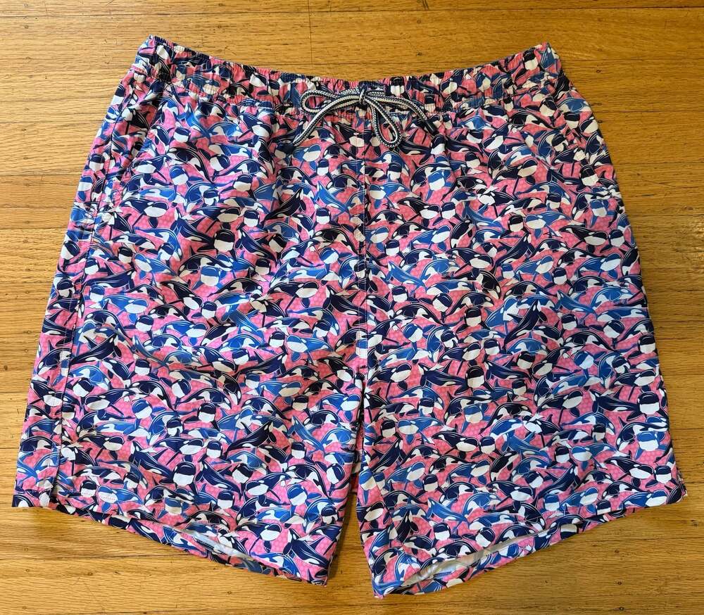 Peter Millar Seaside Orca Whale Print Swim Trunks